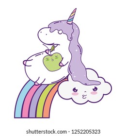 cute unicorn with clouds and rainbow kawaii