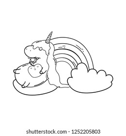 cute unicorn with clouds and rainbow kawaii