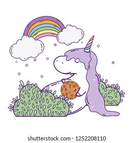 cute unicorn with clouds and rainbow kawaii