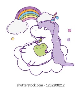 cute unicorn with clouds and rainbow kawaii