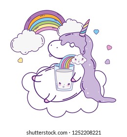 cute unicorn with clouds and rainbow kawaii