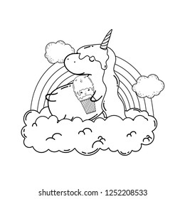 cute unicorn with clouds and rainbow kawaii