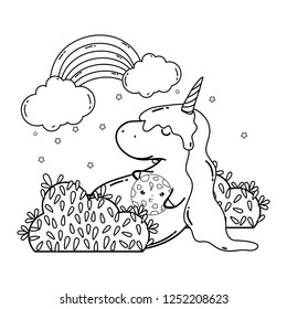 cute unicorn with clouds and rainbow kawaii