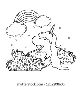 cute unicorn with clouds and rainbow kawaii