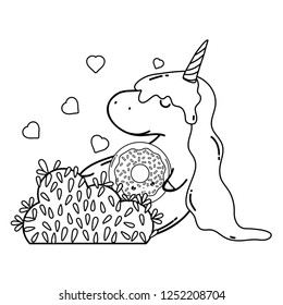 cute unicorn with clouds and rainbow kawaii