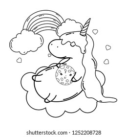cute unicorn with clouds and rainbow kawaii