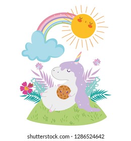 cute unicorn with clouds and rainbow kawaii