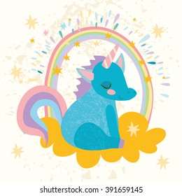 cute unicorn in the clouds with a rainbow. vector illustration.