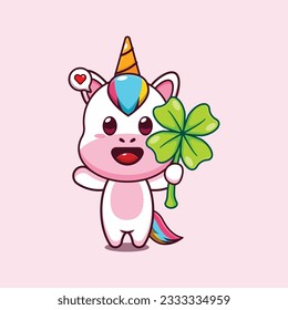 unicornio lindo con ilustración vectorial de la hoja de trébol.