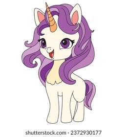 Cute unicorn colored outline. Hand drawn doodle unicorn vector illustraiton. 