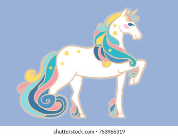 Cute unicorn with colorful mane. Vector illustration