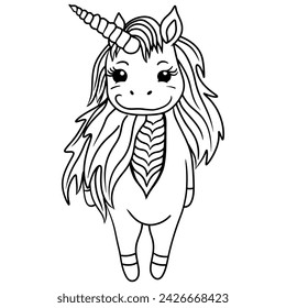 Cute unicorn for coloring book or activity page. Vector Unicorn for print and other design