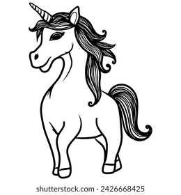 Cute unicorn for coloring book or activity page. Vector Unicorn for print and other design