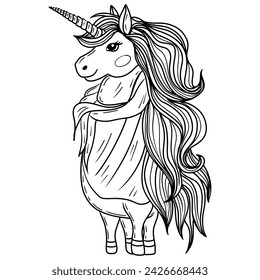 Cute unicorn for coloring book or activity page. Vector Unicorn for print and other design