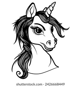 Cute unicorn for coloring book or activity page. Vector Unicorn for print and other design
