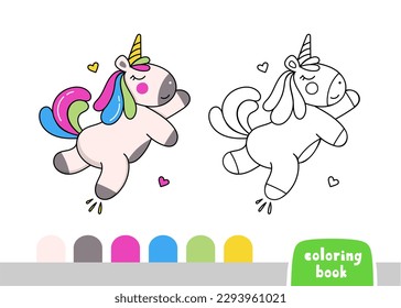 Cute Unicorn Coloring Book for Kids Page for Books, Magazines, Vector Doodle Template