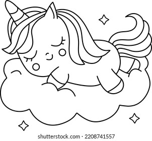 Cute Unicorn Coloring Element for Kids