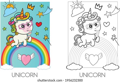 Cute Unicorn with Coloring Page