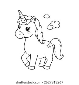 Cute Unicorn Coloring Page with Butterflies and Flowers for Children
