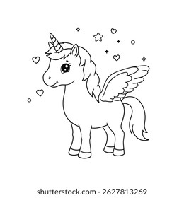 Cute Unicorn Coloring Page with Butterflies and Flowers for Children
