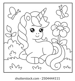 Cute Unicorn coloring page for kids