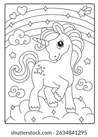 Cute unicorn coloring page for kids