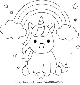 Cute unicorn coloring pages vector illustration for kids and adults