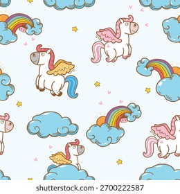 Cute unicorn coquette seamless pattern hand drawn repeat wallpaper background,wrapping paper