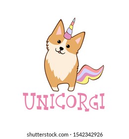 Cute Unicorn Corgi dog in cartoon style
