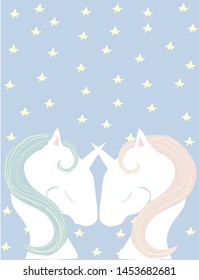 cute unicorn couple with starry background, vector illustation.