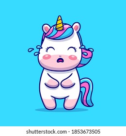 Cute Unicorn Crying Cartoon Vector Icon Illustration. Animal Nature Icon Concept Isolated Premium Vector. Flat Cartoon Style