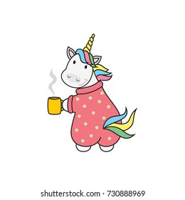 cute unicorn with cup of tea, vector illustration,cartoon design