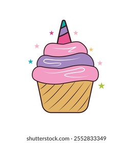 Cute unicorn cupcake design. Vector illustration