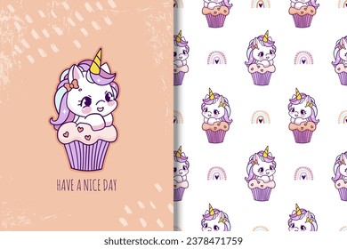 Cute unicorn and cupcake
