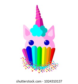 Cute unicorn cupcake with a rainbow cup