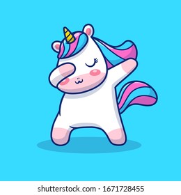 Cute Unicorn Dabbing Vector Icon Illustration. Unicorn Mascot Cartoon Character. Animal Icon Concept White Isolated. Flat Cartoon Style Suitable for Web Landing Page, Banner, Flyer, Sticker, Card svg