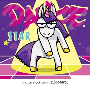 Cute unicorn dance. Vector illustration.