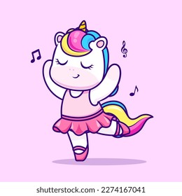 Cute Unicorn Dancing Ballet Cartoon Vector Icon Illustration. Animal Education Icon Concept Isolated Premium Vector. Flat Cartoon Style