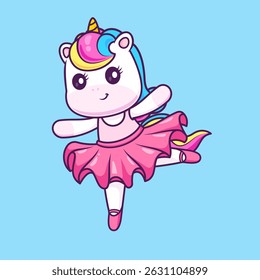 Cute Unicorn Dancing Ballet Cartoon Vector Icon Illustration. Animal Holiday Icon Concept Isolated Premium Vector. Flat Cartoon Style