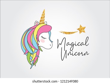 Cute unicorn with decorative "magical unicorn" text