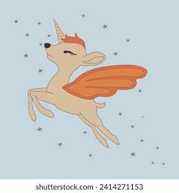 cute unicorn deer is flying