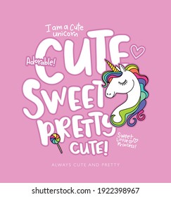 Cute unicorn design for fashion graphics, t shirt prints, posters, stickers etc