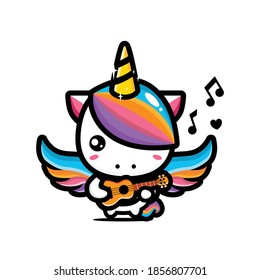 cute unicorn design is playing guitar
