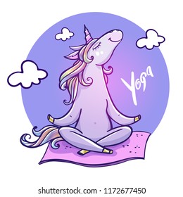 Cute unicorn doing yoga.