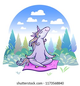 Cute unicorn doing yoga.