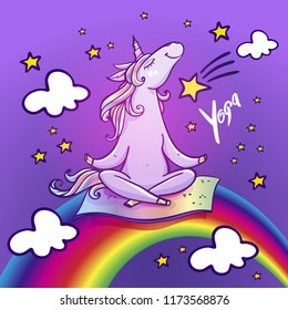 Cute unicorn doing yoga.