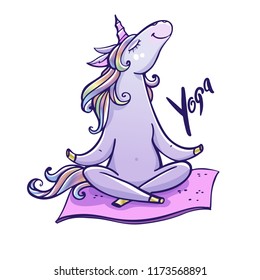 Cute unicorn doing yoga.