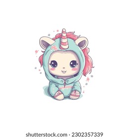 cute unicorn doll logo mascot. for a children's clothing store. modern flat color. pastel colors