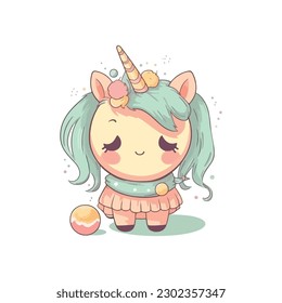 cute unicorn doll logo mascot. for a children's clothing store. modern flat color. pastel colors