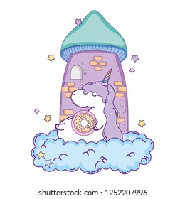 cute unicorn with donut kawaii character